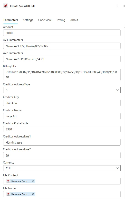 Create SwissQR Bill Power Automate